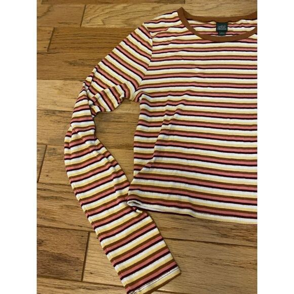 Wild Fable women's multicolor striped cropped ribbed long sleeve top size large - Picture 2 of 8